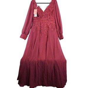JJ's House Elegant Mulberry Long Sleeve Embroidered Formal Gown Sz 12